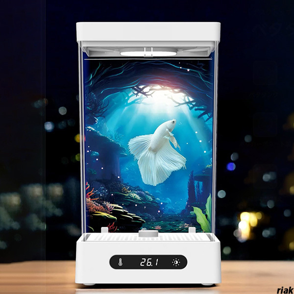 【ンパクトサイズだから狭い場所でも設置可能】 コンパクト 1.6L ベタ水槽 LEDライト付き ホワイト 初心者向け 酸素供給水槽