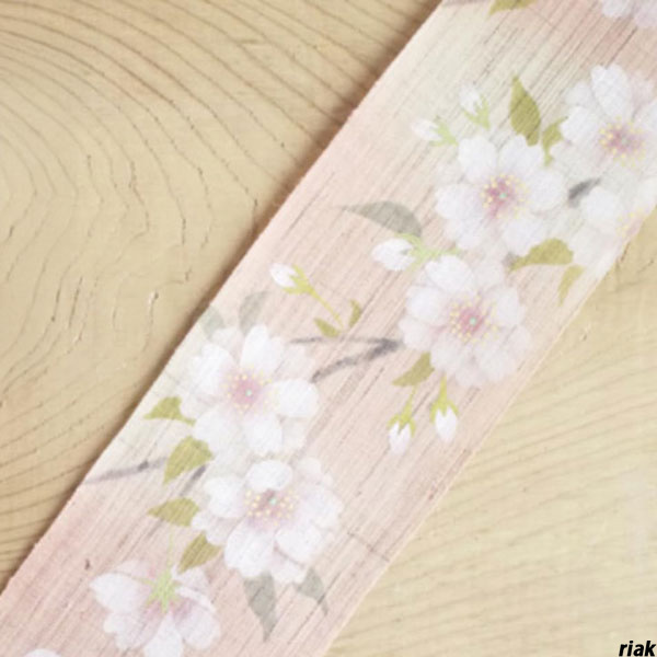 【八重桜、手描き麻タペストリー】 桜の壁掛け 幅10cm 長さ170cm 春の装飾 和風モダン 春の和モダン 伝統的 八重桜