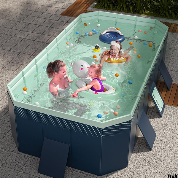 【簡単設置!空気入れ不要の折りたたみプール】 家庭用プール キッズプール アウトドア 水遊び コンパクト 持ち運び便利 ダークブルー