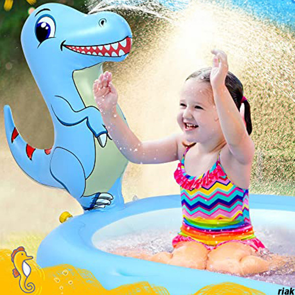 【恐竜噴水×バスケ付き!夏満喫ビニールプール】 ビニールプール 噴水マット 子供用 夏休み 水遊び バスケット付き ペットプール