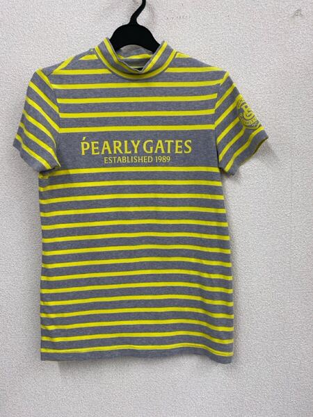 ♪ 送料無料 パーリーゲイツ 半袖ハイネックカットソー グレー×黄 レディース 1(M) ゴルフウェア PEARLY GATES