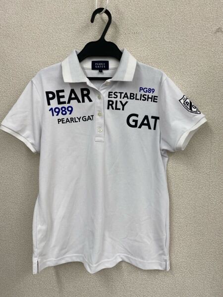 ♪ 送料無料 パーリーゲイツ 半袖ポロシャツ 白プリント レディース 1(M) ゴルフウェア PEARLY GATES