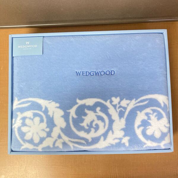 ◎送料無料 ※シミ有り WEDGWOOD 綿毛布 140cm×200cm 日本製 ウェッジウッド シングル 寝具 ブルー系 保管品 ブランケット シングル用
