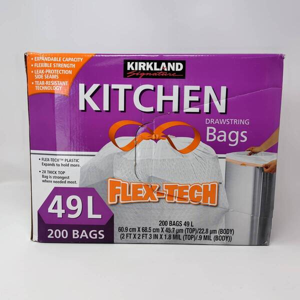 送料無料 未使用 箱潰れ ◆ KIRKLAND ひも付き キッチン ポリ袋 49L 60cmx68cm カークランド COSTCO コストコ ゴミ袋 アウトドア 店舗 ①