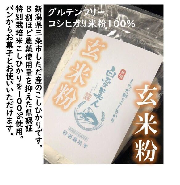 減農薬 新潟こしひかり玄米粉900g 令和6年 新潟県三条市しただ産 新潟県認証 特別栽培米コシヒカリ玄米100% グルテンフリー 送料無料