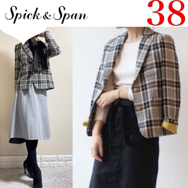美品!スピックアンドスパン 金ボタン チェック ジャケット ブレザー M 38 Spick & Span スピック&スパン