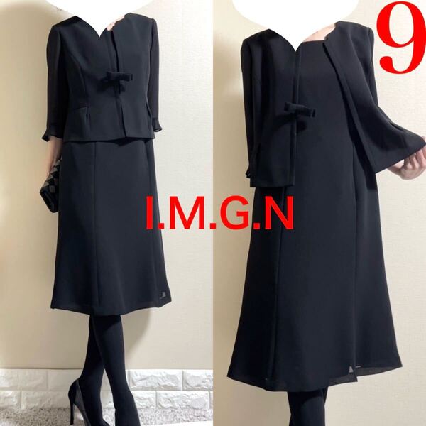 美品!I.M.G.N サマーブラックフォーマル スーツ風ワンピース 喪服 M 黒