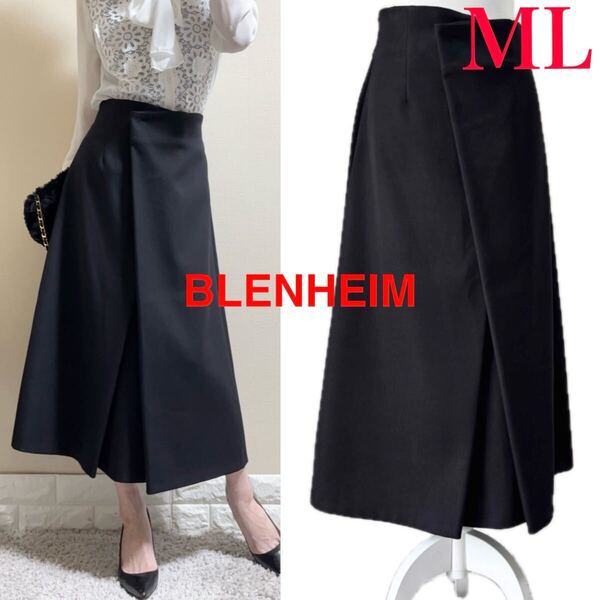美品!ブレンヘイム BLENHEIM Aライン フロントタック入り ロングフレアスカート M L 黒 エムプルミエ 秋冬春