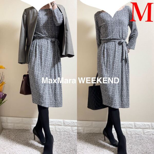 マックスマーラ ウィークエンド MAX MARA MaxMara WEEKEND Max Mara 総柄 ストレッチ ウエストリボン付 スタイル美人 ワンピース M