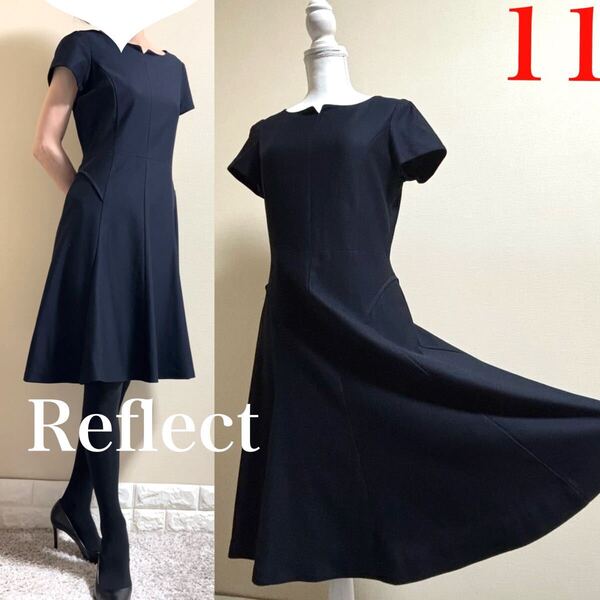 美品!Reflect リフレクト 洗える!お受験 半袖ワンピース 濃紺 11 L お教室 お稽古 通勤 七五三 入学式 卒業式 説明会 清涼感