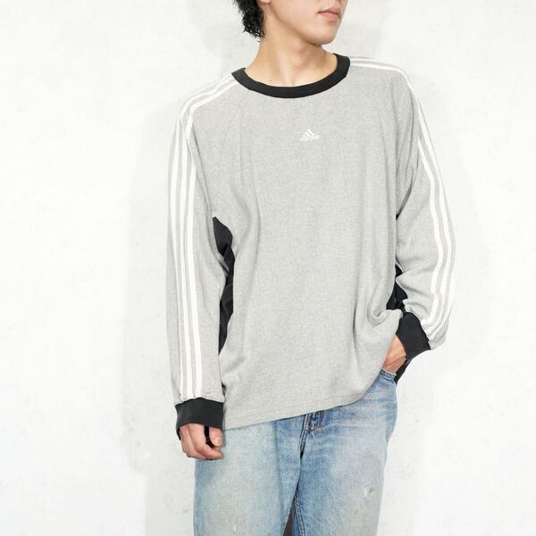 90's USA VINTAGE adidas LOGO LINE DESIGN SWEAT SHIRT/90年代アメリカ古着アディダスロゴラインデザインスウェット