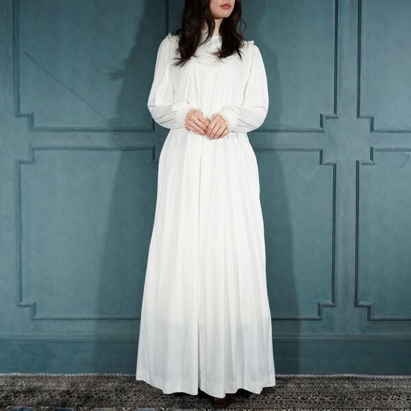 70's USA VINTAGE Le Voy's LACE FRILL NIGHTY DRESS ZIP ONE PIECE/70年代アメリカ古着レースフリルナイティドレスジップワンピース