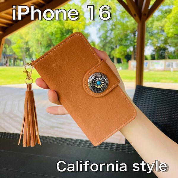 iPhone 16 レザーケース☆スエード&コンチョ☆アイフォン手帳型カバー☆