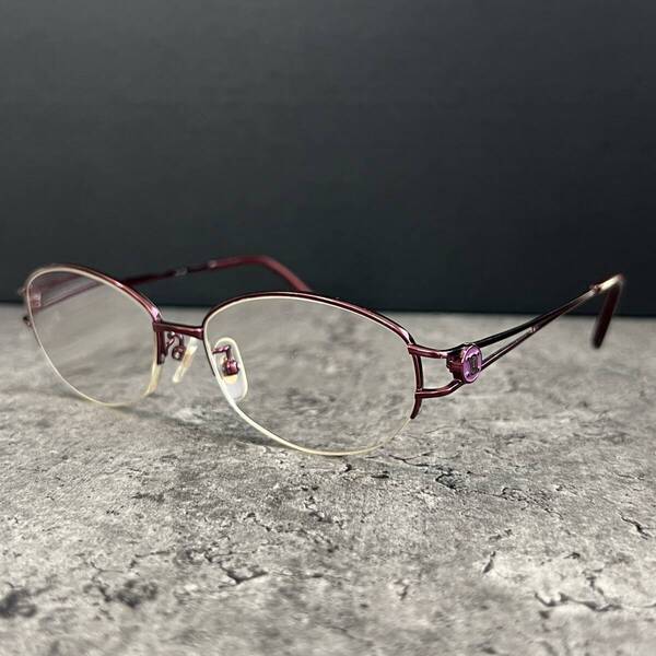 ◆CELINE セリーヌ ヴィンテージ 眼鏡フレーム VC1430J ボルドー系 レディース 女性用 マカダム柄 ハーフリム オーバル