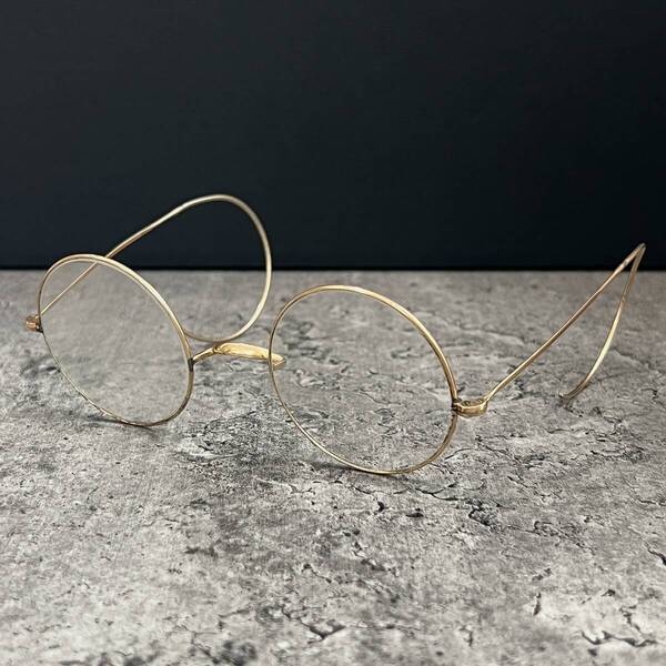 ◆一山 丸眼鏡 ラウンド型 眼鏡フレーム メガネ ゴールド 縄手 新円型 GOLD 昭和 Vintage eyewear ヴィンテージ メガネ