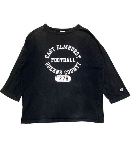 送料無料 Champion 七分袖 ランタグ カレッジ フットボール Tシャツ カットソー
