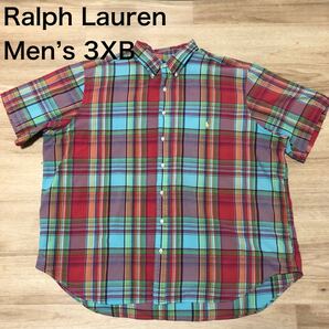 【送料無料】 Ralph Lauren 半袖シャツ赤青緑系チェック柄 メンズ3XBサイズ ラルフローレン大きいビッグサイズ