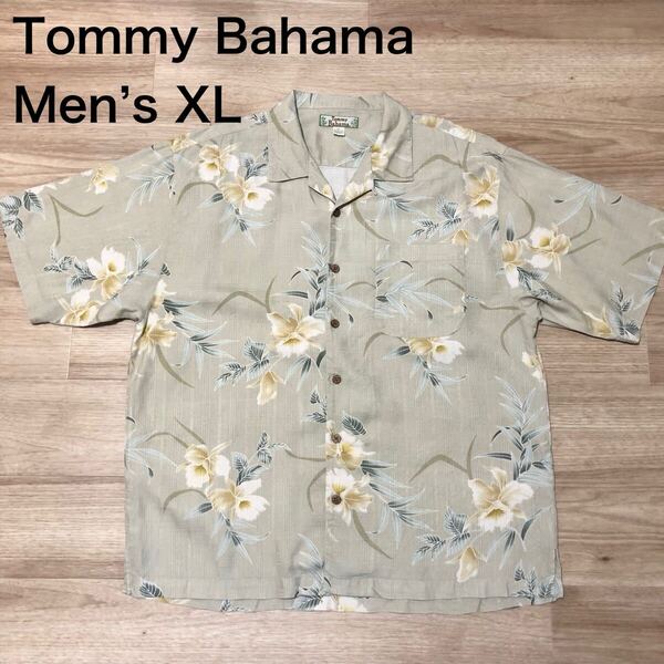 【送料無料】Tommy Bahamaシルク100%アロハシャツ 花柄総柄 メンズXLサイズ トミーバハマハワイアンシャツ半袖シャツ絹