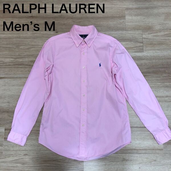 【送料無料】使用感あり RALPH LAUREN長袖シャツピンク メンズMサイズ ラルフローレン