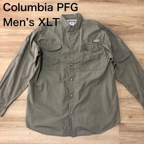 【送料無料】Columbia PFG長袖シャツ カーキオリーブ系 メンズXLTサイズ コロンビアフィッシングシャツアウトドア登山