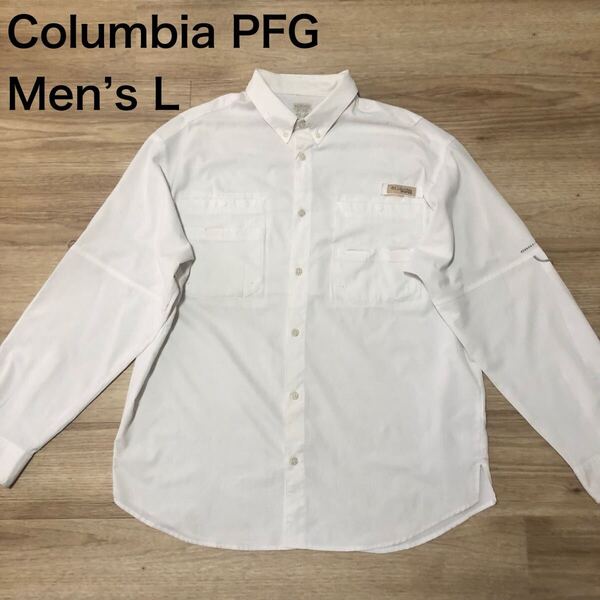【送料無料】 Columbia PFG長袖フィッシングシャツ白 メンズLサイズ コロンビア長袖シャツアウトドア登山