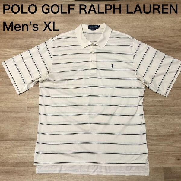 【送料無料】POLO GOLF RALPH LAUREN半袖ポロシャツ白黒ボーダー柄 メンズXLサイズ ポロゴルフラルフローレン