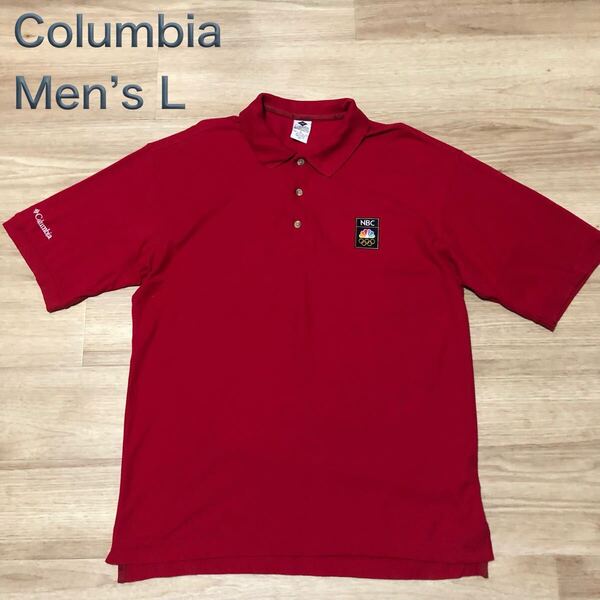 【送料無料】Columbia半袖ポロシャツ赤 メンズLサイズ コロンビアアウトドア登山