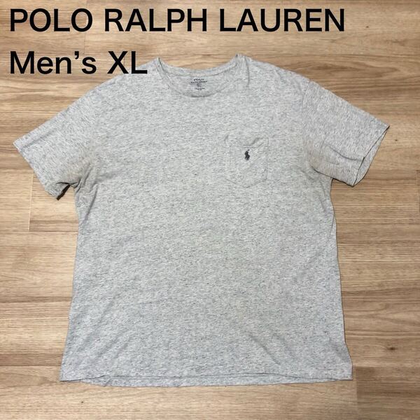 【送料無料】POLO RALPH LAUREN 胸ポケット半袖Tシャツ グレー メンズXLサイズ ポロラルフローレン