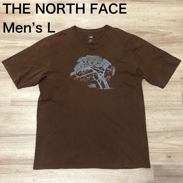 【送料無料】THE NORTH FACE 半袖Tシャツ茶色プリント メンズLサイズ ザノースフェイスアウトドア登山