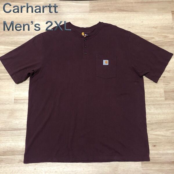 【送料無料】 Carharttヘンリーネック半袖Tシャツ ダークワインレッド メンズ2XLサイズ カーハート