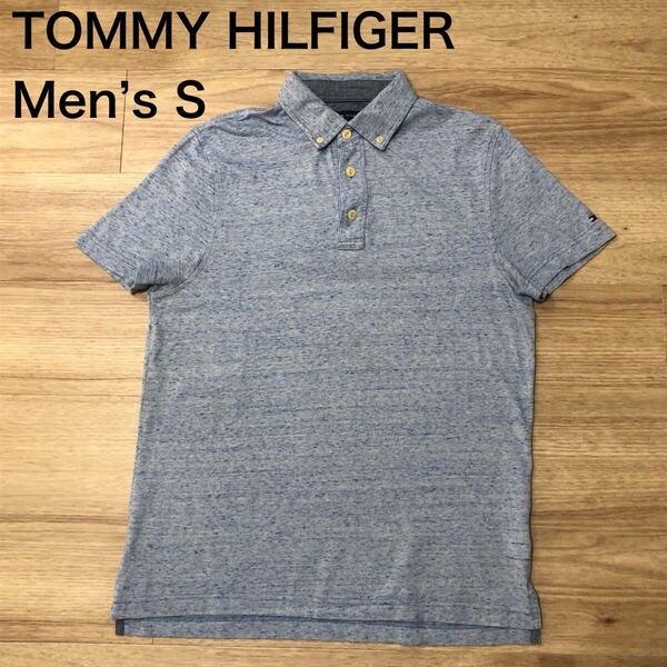 【送料無料】TOMMY HILFIGER半袖ポロシャツ 青系霜降り柄 メンズSサイズ トミーヒルフィガー