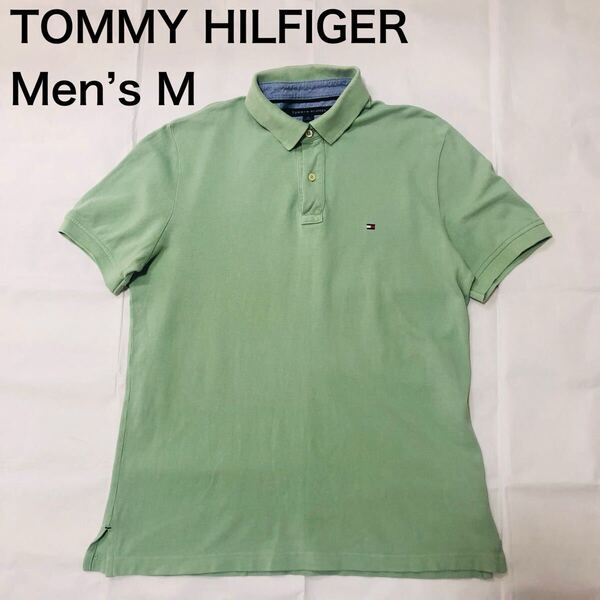 【送料無料】 TOMMY HILFIGER 半袖ポロシャツ緑 メンズMサイズ トミーヒルフィガー