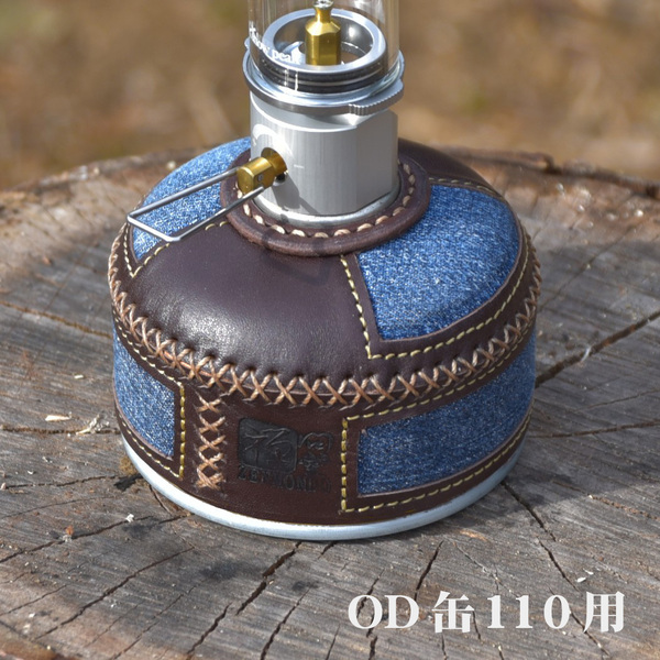 レザー&デニムのOD缶カバー 110用 【皮革工房禅問堂/管理番号:Y001-S】