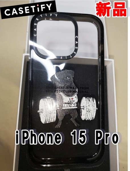 【新品】CASETiFY インパクト iPhone 15 Pro ケース クリア Black Pug Lift ブラック パグ リフト(犬)ケースティファイ 耐衝撃性