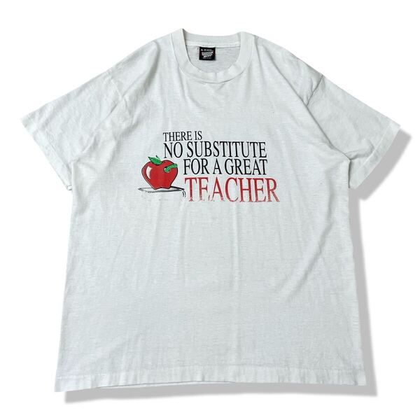 【90s】USA製 Teacher メッセージプリントTシャツ ホワイト XL 半袖 クルーネック スクリーンスターズ シングルステッチ ビンテージTシャツ