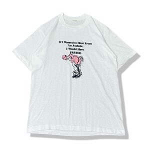【80s〜】おじさん 毒舌 お尻 屁 面白 皮肉 風刺 アナーキー ジョークTシャツ 実寸:M 半袖 シングルステッチ ビンテージTシャツ 古着