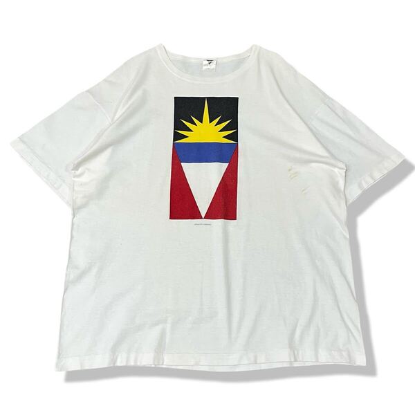【90s】USA製 アンティグア・バーブーダ 国 国旗 プリントTシャツ XL 半袖 BILCAT カリブ海 シングルステッチ ビンテージTシャツ 古着