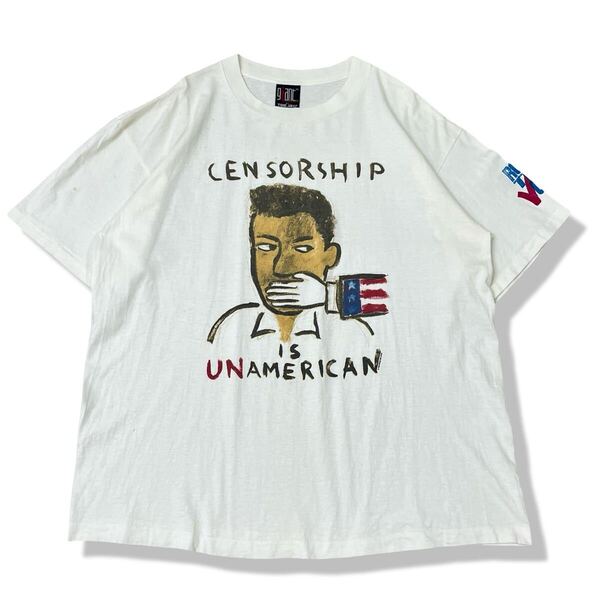 【90s】USA製 Censorship Is Unamerican イラストTシャツ XL Josh Gosfield MTV Rock The Vote 半袖 シングルステッチ ビンテージTシャツ