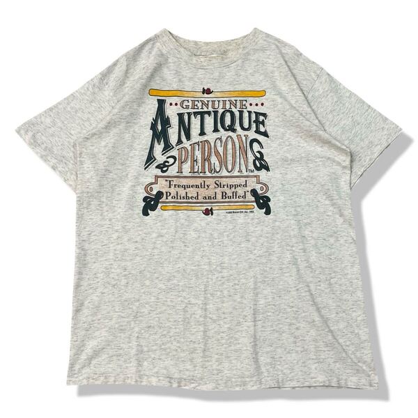 【90s】USA製 GENUINE ANTIQUE PERSON プリントロゴTシャツ L 半袖 シングルステッチ ビンテージTシャツ 古着