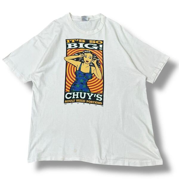【90s】USA製 CHUY'S It's So BIG! アメコミプリントTシャツ XL Hanes ヘインズ Beefy-T 半袖 シングルステッチ ビンテージTシャツ 古着