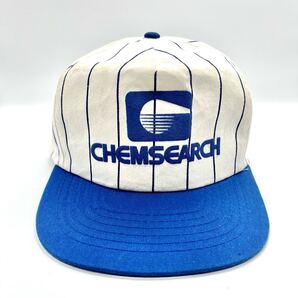 【00s】CHEMSEARCH 企業モノ ストライプ トラッカーキャップ 5パネル スナップバック プリントロゴ ヴィンテージキャップ 帽子