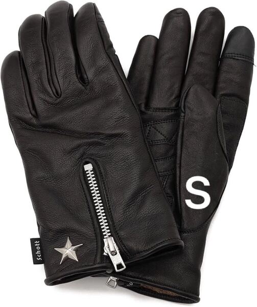 ショット 手袋 グローブ レザー 黒 牛革 ブラック ウインター ジップ グローブ WINTER ZIP GLOVE 3119058 メンズ ボア 防寒 Schott 日本製