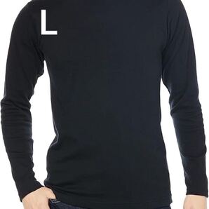 Hanes ヘインズ ハイネック 長袖 L 長袖シャツ あったかインナー ロングスリーブシャツ ストレッチ素材 黒 ブラック 厚手 インナー 綿100%