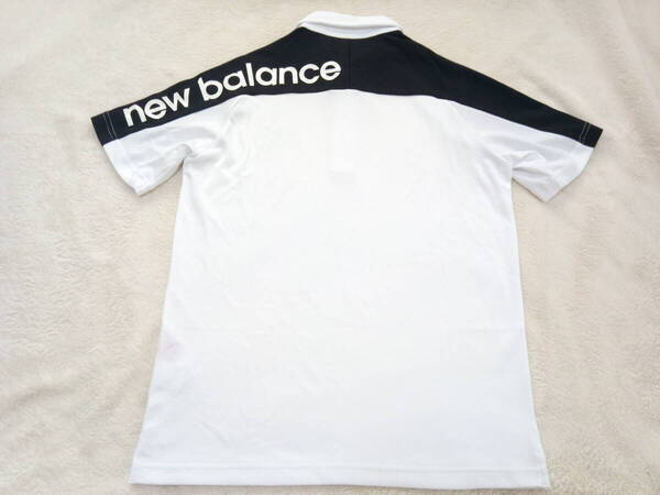 美品 New Balance Golf ニューバランスゴルフ 半袖ポロシャツ 黒×白 背面ビッグロゴ メンズ 4(M) ゴルフウェア