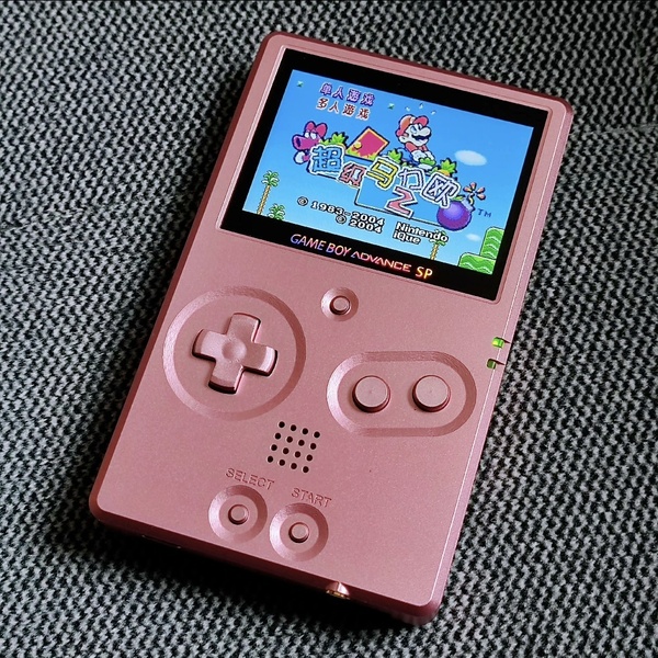 ゲームボーイアドバンス SP IPS液晶 + 非折りたたみアルミボディ 改造用パーツセット gba sp ピンク
