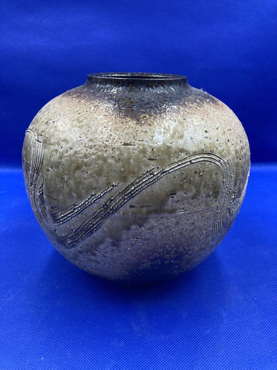 骨董品 アンティーク 焼物 陶器 壺 約20cm 軽量 花瓶 花器 置物 窯焼