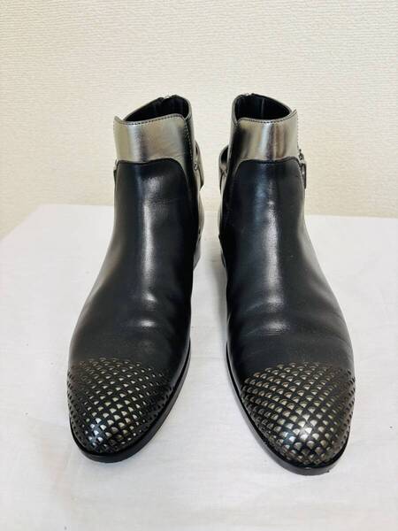 セルジオロッシ sergio ross 数回着のみ ジッパー付き ショートブーツ ブラック×シルバー サイズ39 送料込み A62980