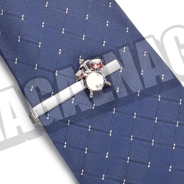 おもしろ ネクタイピン ドラムセット レッド シルバー おしゃれ タイピン ユニーク 楽器 アクセサリー プレゼント ビジネス メンズ
