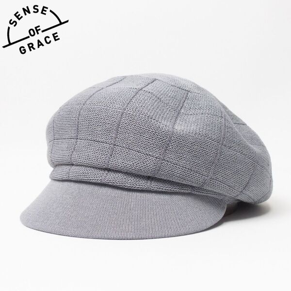 新品 SENSE OF GRACE チェック ニットサーモキャスケット グレー