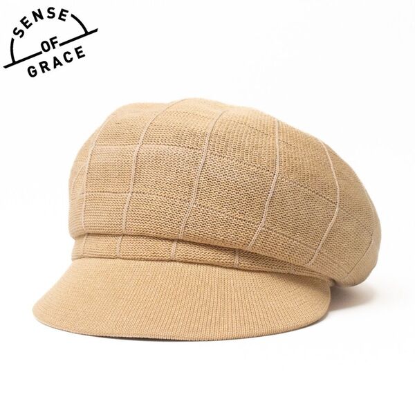新品 SENSE OF GRACE チェック ニットサーモキャスケット ベージュ